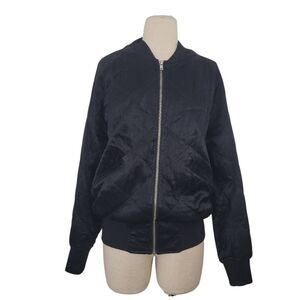 IRO Flint Bomber Jacket Womens 36 US Small Black Satin Full Zip Quilted Oversize